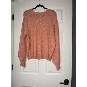 Francesca's Cupcake Cable knit Scalloped Hem sweater Extra Large peach NWT